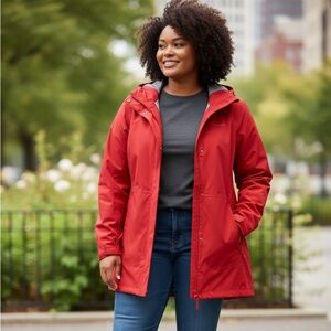Duluth Trading Co Red Hooded Sealed Seams waterproof Rain Jacket Sz 2X